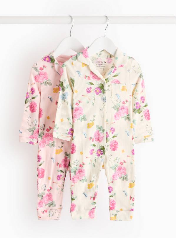 Pink & Cream Floral Long Sleeve Rompers 2 Pack  12-18 months